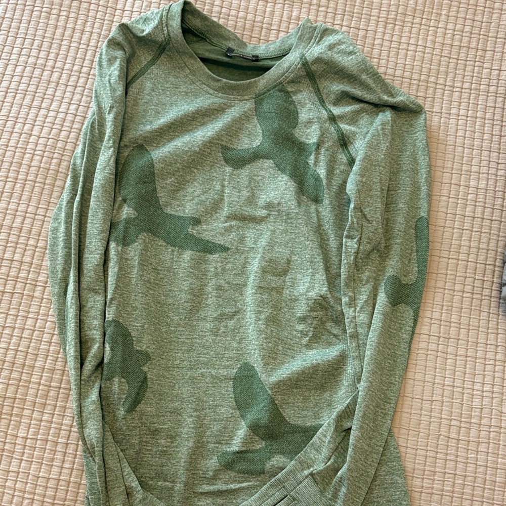 Green Oiselle Bird Print Long Sleeve Top